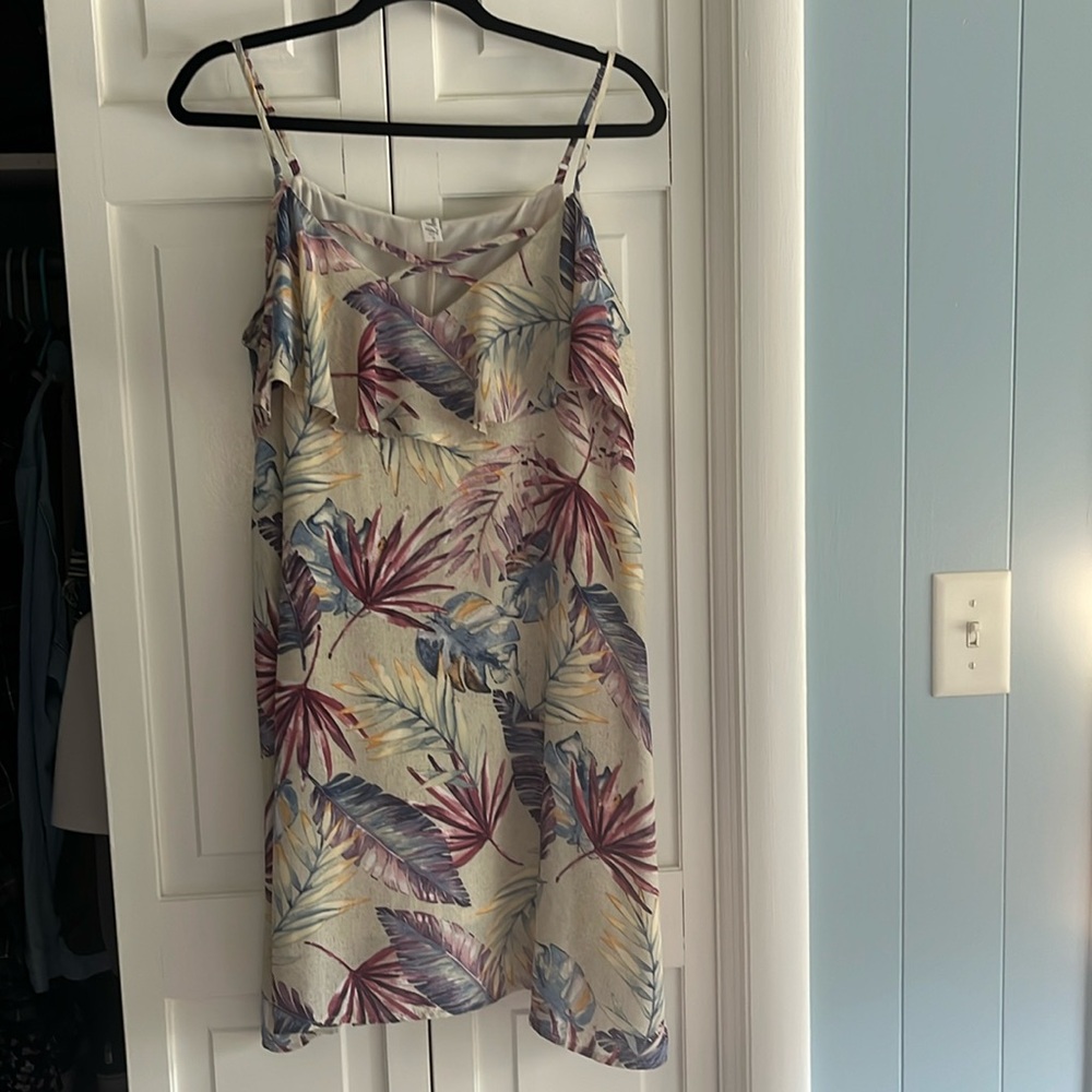Cold shoulder spaghetti strap flowing dress with ruffled layer over chest